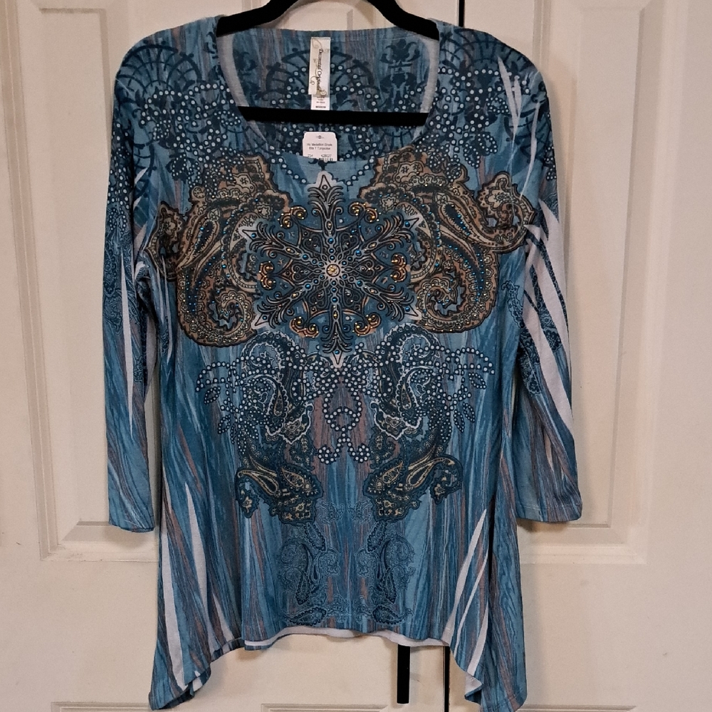 NWT Decorated Originals Blue Paisley Women's Top